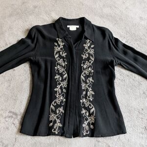 White House Black Market Black Shirt with Silver Detailing